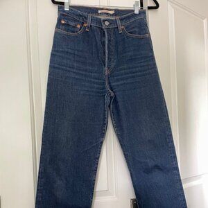 LEVI’S Ribcage Straight Ankle Jeans, womens W29” L27”, in darker blue wash